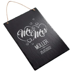 Große Schiefertafel mit Gravur - Mr and Mrs