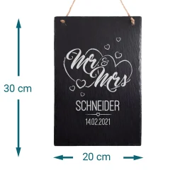 Große Schiefertafel mit Gravur - Mr and Mrs