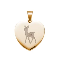 Herzanhänger Gold graviert mit Kette - Reh mit Name