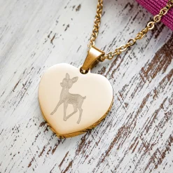 Herzanhänger Gold graviert mit Kette - Reh mit Name