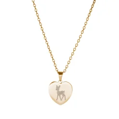Herzanhänger Gold graviert mit Kette - Reh mit Name