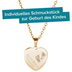 Herzanhänger Gold graviert mit Kette - Babyfüße