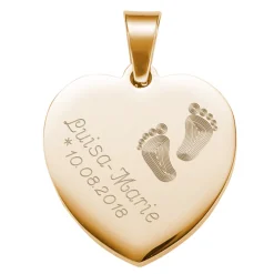 Herzanhänger Gold graviert mit Kette - Babyfüße