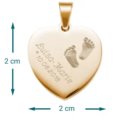 Herzanhänger Gold graviert mit Kette - Babyfüße