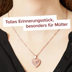 Herzanhänger Rosegold graviert mit Kette - Babyfüße