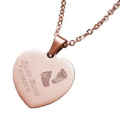 Herzanhänger Rosegold graviert mit Kette - Babyfüße