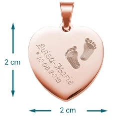Herzanhänger Rosegold graviert mit Kette - Babyfüße
