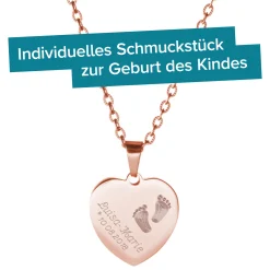 Herzanhänger Rosegold graviert mit Kette - Babyfüße