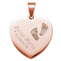 Herzanhänger Rosegold graviert mit Kette - Babyfüße