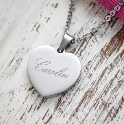 Herzanhänger Silber graviert mit Kette - Name