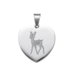 Herzanhänger Silber graviert mit Kette - Reh mit Name
