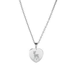 Herzanhänger Silber graviert mit Kette - Reh mit Name