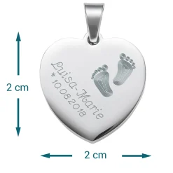 Herzanhänger Silber graviert mit Kette - Babyfüße