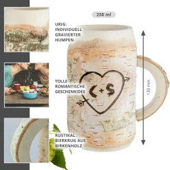 Holz Bierkrug mit Gravur - Amors Pfeil - Personalisiert