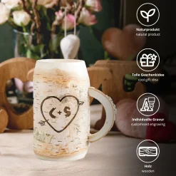 Holz Bierkrug mit Gravur - Amors Pfeil - Personalisiert