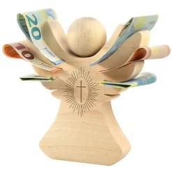 Holzengel mit Gravur - Kreuz