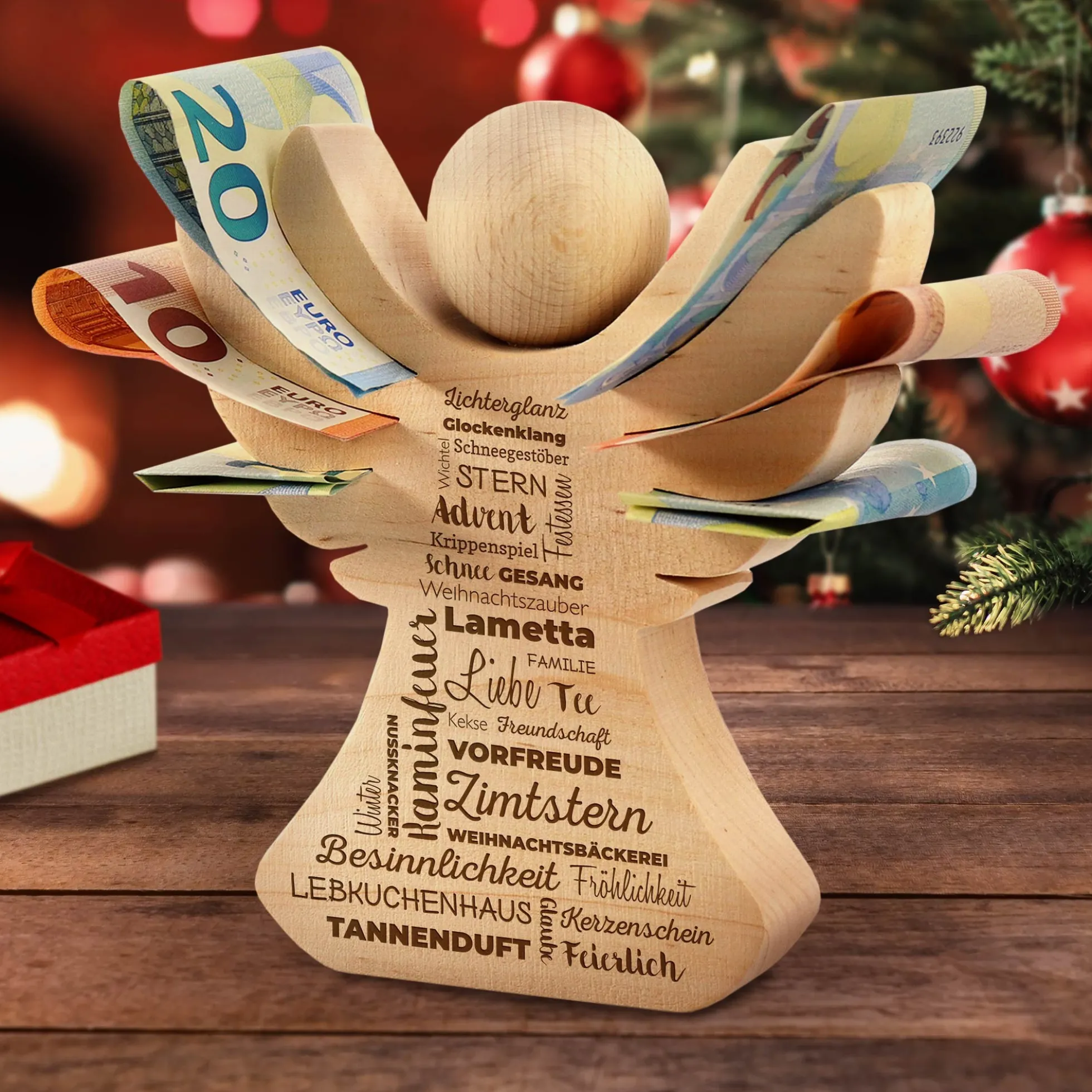Holzengel mit Gravur - Weihnachten