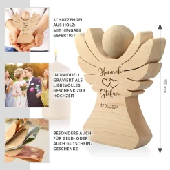Holzengel mit Gravur zur Hochzeit - Geldgeschenk für Paare