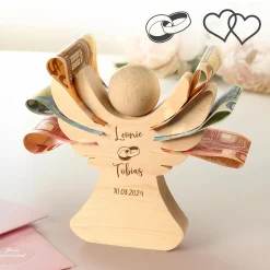 Holzengel mit Gravur zur Hochzeit - Geldgeschenk für Paare