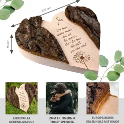 Holzherz mit Gravur Trauerblume