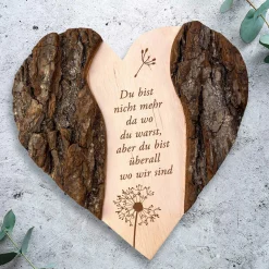 Holzherz mit Gravur Trauerblume