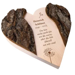 Holzherz mit Gravur Trauerblume - Personalisiert