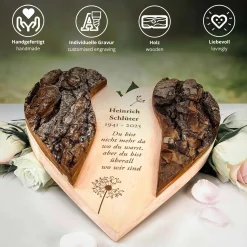 Holzherz mit Gravur Trauerblume - Personalisiert