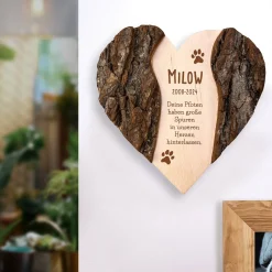 Holzherz mit Gravur zur Trauer - Hund