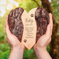 Holzherz mit Gravur zur Trauer - Katze