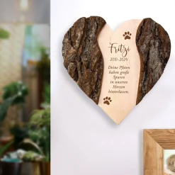 Holzherz mit Gravur zur Trauer - Katze