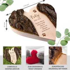 Holzherz mit Gravur zur Trauer - Katze