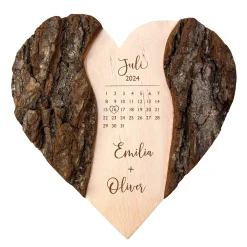 Holzherz mit Rinde - Kalender Gravur