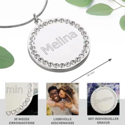 Kette mit Anhänger und Gravur - Zirkonia Schmucksteine