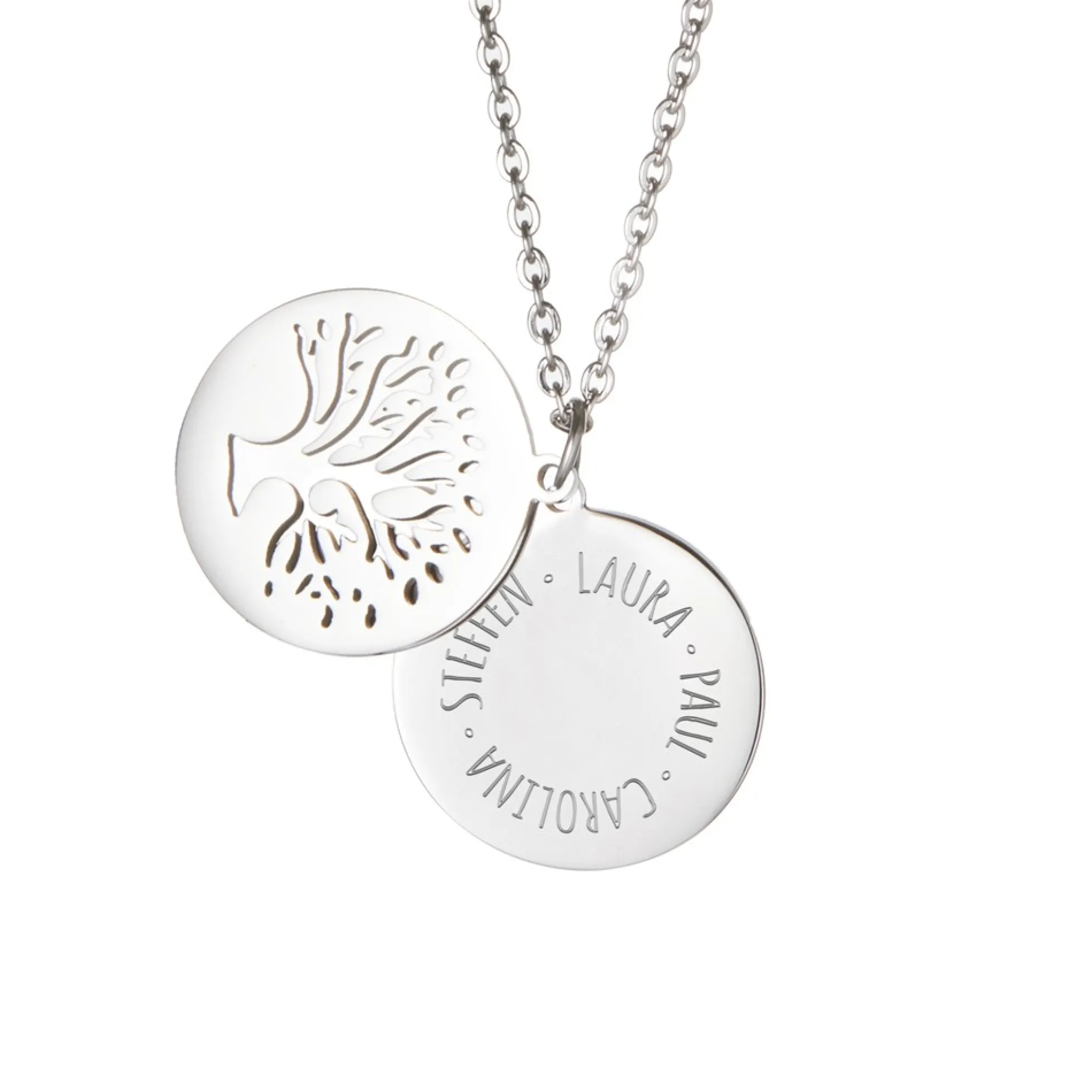 Kette mit graviertem Baum Anhänger Silber - Namen