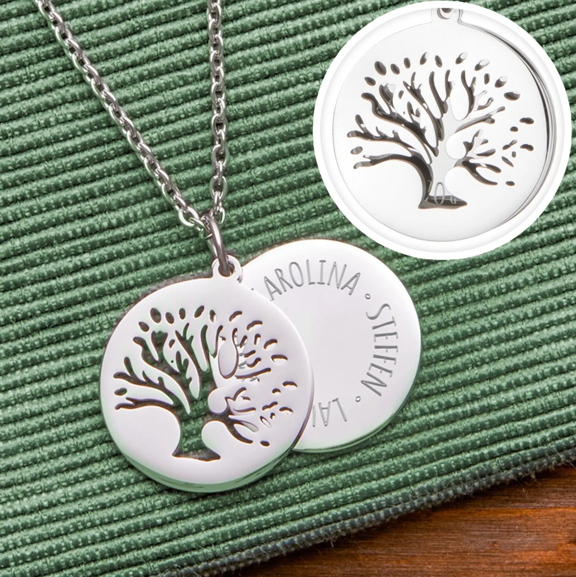 Kette mit graviertem Baum Anhänger Silber - Namen