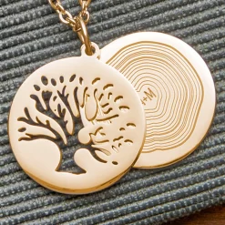 Kettenanhänger Gold - Baum und Jahresringe mit Initialen