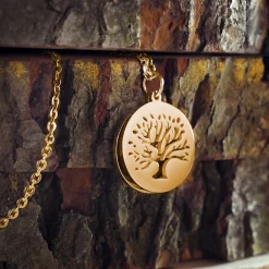 Kettenanhänger Gold - Baum und Jahresringe mit Initialen