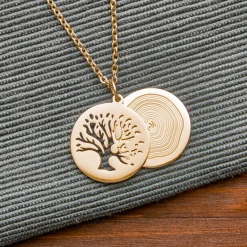 Kettenanhänger Gold - Baum und Jahresringe mit Initialen