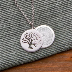 Kettenanhänger Silber - Baum und Jahresringe mit Initialen