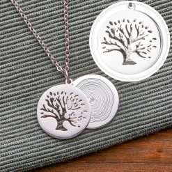 Kettenanhänger Silber - Baum und Jahresringe mit Initialen