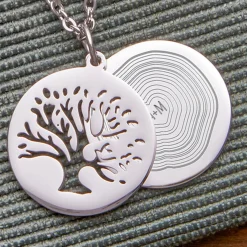 Kettenanhänger Silber - Baum und Jahresringe mit Initialen