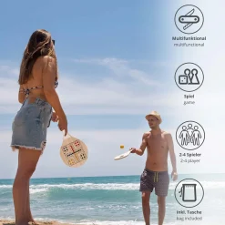 Kompaktes Beachball Set mit 2 Spielen und Baumwollbeutel