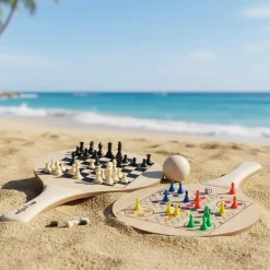 Kompaktes Beachball Set mit 2 Spielen und Baumwollbeutel