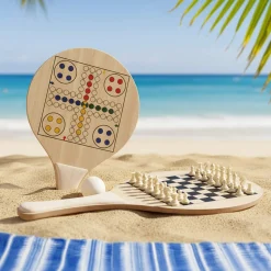 Kompaktes Beachball Set mit 2 Spielen und Baumwollbeutel