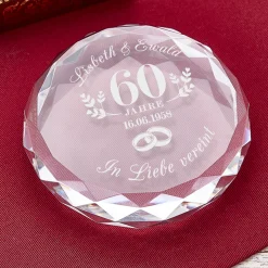 Kristall mit Gravur zur diamantenen Hochzeit