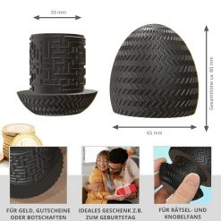 Labyrinthbox Ei – Geschenkverpackung für Geld & Gutscheine - Schwarz