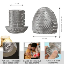 Labyrinthbox Ei – Geschenkverpackung für Geld & Gutscheine - Silber