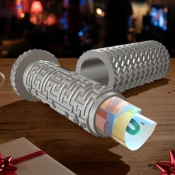 Labyrinthbox Röhre – Kniffelige Geschenkverpackung für Geld & Gutscheine - Silber