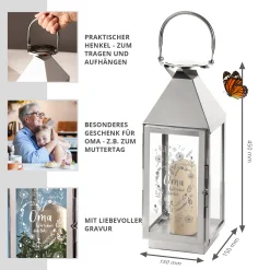 Laterne mit Gravur - Blumenherz für Oma