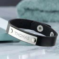 Lederarmband schwarz - Herren Armband mit Gravur